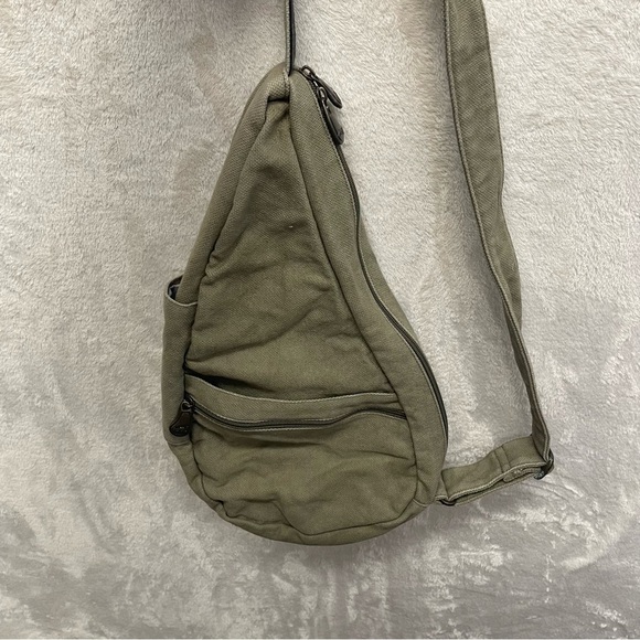 AMERIBAG Healthy Back Classic Sling Crossbody Bag Distressed Nylon Olive Green - Picture 1 of 9